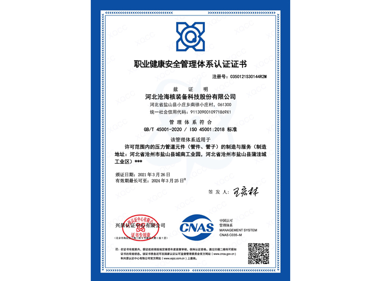 <strong>職業健康安全管理體系認證證書</strong>